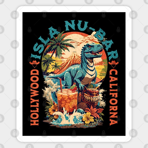 The dinosaur Tiki Isla Nu Bar Tropical Ddrinks Hollywood California Magnet by Joaddo